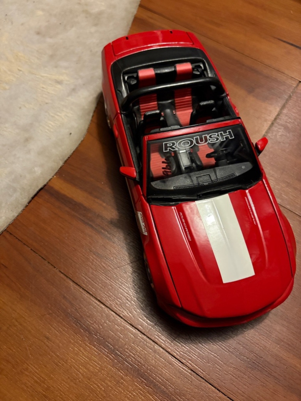 Maisto Red Roush Ford Mustang Convertible Toy Car with White Stripe - Kids Toys